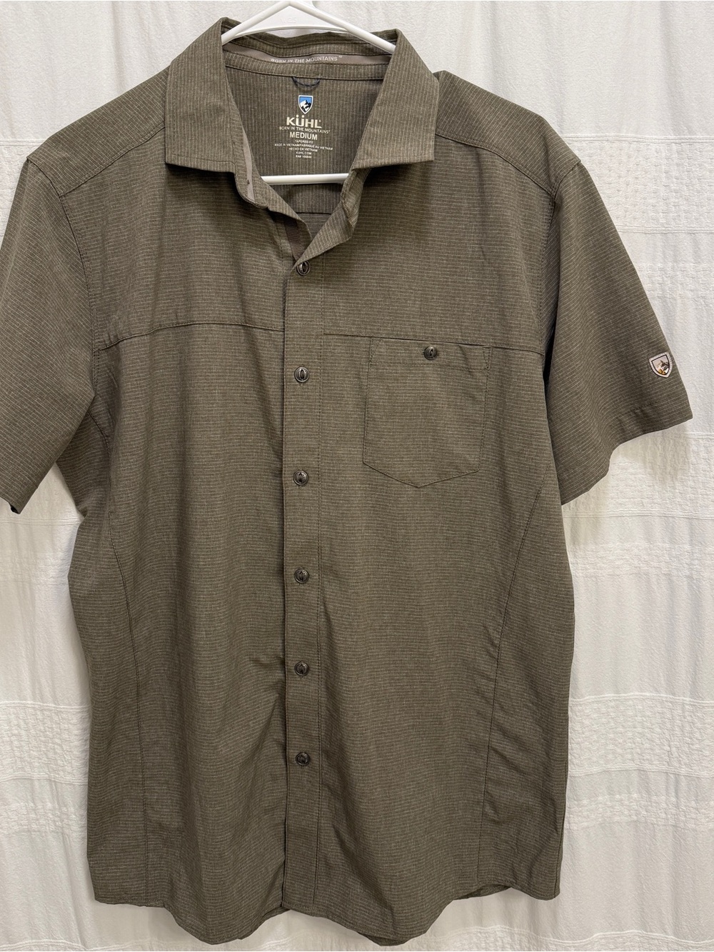 Kuhl Optimizr Buttondown Shirt Green Brown Mens Med Performance Outdoor Hiking